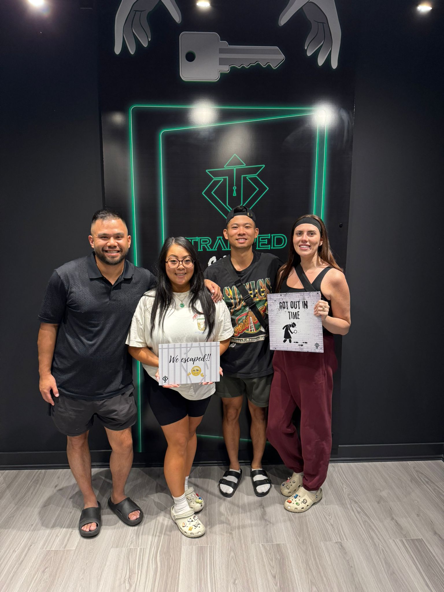 Team celebrating escape room victory